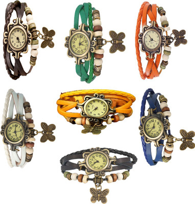 

NS18 Vintage Butterfly Rakhi Combo of 7 White, Yellow, Black, Blue, Brown, Green And Orange Watch - For Women