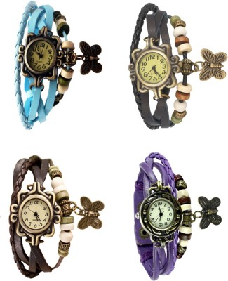 NS18 Vintage Butterfly Rakhi Combo of 4 Sky Blue, Brown, Black And Purple Analog Watch  - For Women   Watches  (NS18)