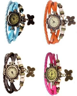 NS18 Vintage Butterfly Rakhi Combo of 4 Sky Blue, Brown, Orange And Pink Analog Watch  - For Women   Watches  (NS18)