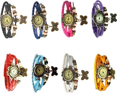 NS18 Vintage Butterfly Rakhi Combo of 8 Pink, Purple, Red, Sky Blue, White, Yellow, Blue And Black Analog Watch  - For Women   Watches  (NS18)