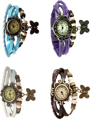 NS18 Vintage Butterfly Rakhi Combo of 4 Sky Blue, White, Purple And Brown Analog Watch  - For Women   Watches  (NS18)