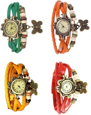 NS18 Vintage Butterfly Rakhi Combo of 4 Green, Yellow, Orange And Red Analog Watch  - For Women   Watches  (NS18)