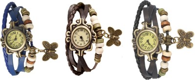 NS18 Vintage Butterfly Rakhi Watch Combo of 3 Blue, Brown And Black Analog Watch  - For Women   Watches  (NS18)