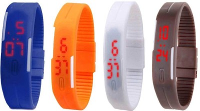 NS18 Silicone Led Magnet Band Combo of 4 Blue, Orange, White And Brown Digital Watch  - For Boys & Girls   Watches  (NS18)