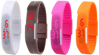 

Kissu Led Magnet Band Combo of 4 White, Brown, Pink And Orange Watch - For Men & Women