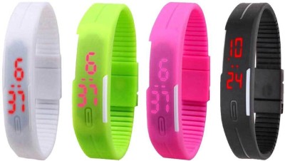 NS18 Silicone Led Magnet Band Combo of 4 White, Green, Pink And Black Digital Watch  - For Boys & Girls   Watches  (NS18)