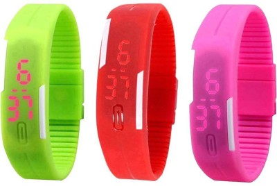NS18 Silicone Led Magnet Band Combo of 3 Green, Red And Pink Digital Watch  - For Boys & Girls   Watches  (NS18)