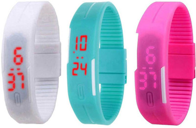 

Kissu Led Band Watch Combo of 3 White, Sky Blue And Pink Watch - For Couple