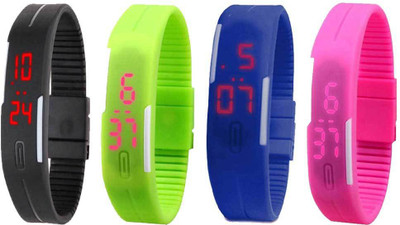 

Kissu Led Magnet Band Combo of 4 Black, Green, Blue And Pink Watch - For Men & Women