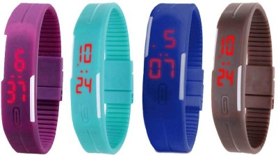 NS18 Silicone Led Magnet Band Combo of 4 Purple, Sky Blue, Blue And Brown Digital Watch  - For Boys & Girls   Watches  (NS18)