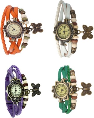 NS18 Vintage Butterfly Rakhi Combo of 4 Orange, Purple, White And Green Analog Watch  - For Women   Watches  (NS18)