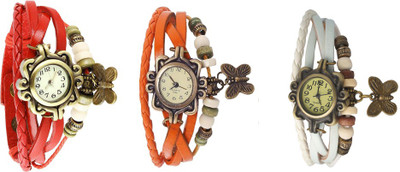 

NS18 Vintage Butterfly Rakhi Watch Combo of 3 Red, Orange And White Watch - For Women