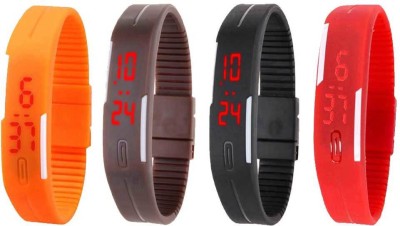 NS18 Silicone Led Magnet Band Watch Combo of 4 Orange, Brown, Black And Red Digital Watch  - For Couple   Watches  (NS18)