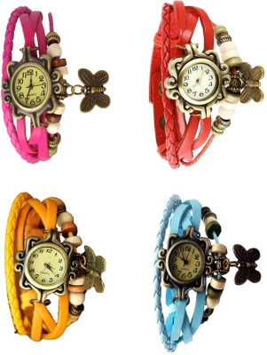 NS18 Vintage Butterfly Rakhi Combo of 4 Pink, Yellow, Red And Sky Blue Analog Watch  - For Women   Watches  (NS18)