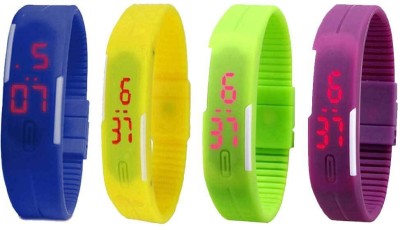 NS18 Silicone Led Magnet Band Watch Combo of 4 Blue, Yellow, Green And Purple Digital Watch  - For Couple   Watches  (NS18)