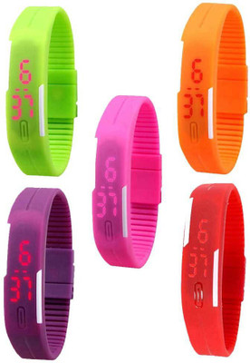 

Kissu Led Magnet Band Combo of 5 Green, Orange, Pink, Purple And Red Watch - For Men & Women