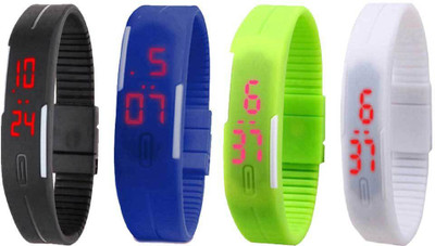 

NS18 Silicone Led Magnet Band Combo of 4 Black, Blue, Green And White Watch - For Boys & Girls