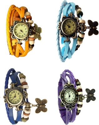 NS18 Vintage Butterfly Rakhi Combo of 4 Yellow, Blue, Sky Blue And Purple Analog Watch  - For Women   Watches  (NS18)
