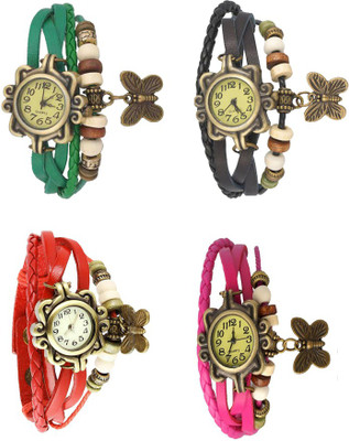 

Kissu Vintage Rakhi Combo of 4 Green, Red, Black And Pink Watch - For Women