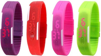 NS18 Silicone Led Magnet Band Combo of 4 Purple, Red, Pink And Green Digital Watch  - For Boys & Girls   Watches  (NS18)