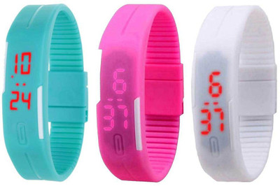 

NS18 Silicone Led Magnet Band Combo of 3 Sky Blue, Pink And White Watch - For Boys & Girls