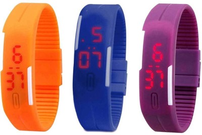 NS18 Silicone Led Magnet Band Combo of 3 Orange, Blue And Purple Digital Watch  - For Boys & Girls   Watches  (NS18)