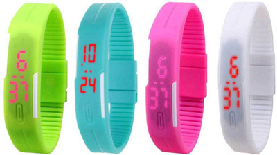 

NS18 Silicone Led Magnet Band Combo of 4 Green, Sky Blue, Pink And White Watch - For Boys & Girls