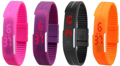 

Kissu Led Magnet Band Combo of 4 Pink, Purple, Black And Orange Watch - For Men & Women