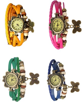 NS18 Vintage Butterfly Rakhi Combo of 4 Yellow, Green, Pink And Blue Analog Watch  - For Women   Watches  (NS18)
