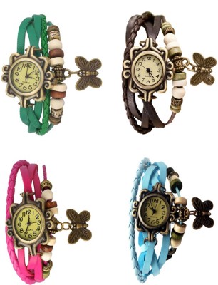 NS18 Vintage Butterfly Rakhi Combo of 4 Green, Pink, Brown And Sky Blue Analog Watch  - For Women   Watches  (NS18)