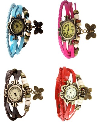 NS18 Vintage Butterfly Rakhi Combo of 4 Sky Blue, Brown, Pink And Red Analog Watch  - For Women   Watches  (NS18)