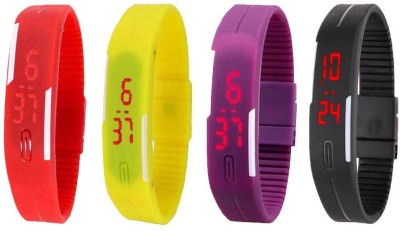 NS18 Silicone Led Magnet Band Combo of 4 Red, Yellow, Purple And Black Digital Watch  - For Boys & Girls   Watches  (NS18)