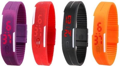 NS18 Silicone Led Magnet Band Combo of 4 Purple, Red, Black And Orange Digital Watch  - For Boys & Girls   Watches  (NS18)
