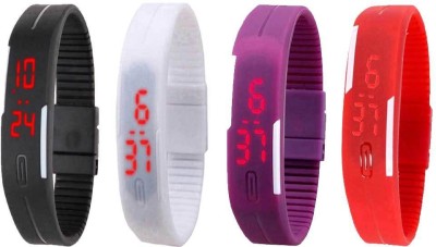 NS18 Silicone Led Magnet Band Watch Combo of 4 Black, White, Purple And Red Digital Watch  - For Couple   Watches  (NS18)