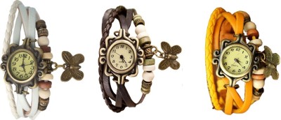 NS18 Vintage Butterfly Rakhi Combo of 3 White, Brown And Yellow Analog Watch  - For Women   Watches  (NS18)