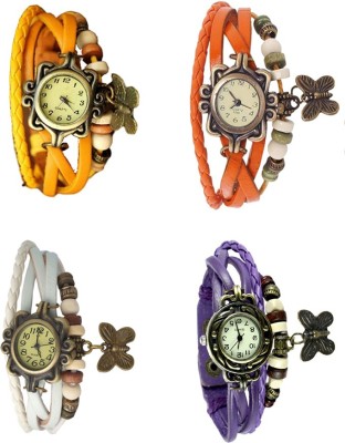 NS18 Vintage Butterfly Rakhi Combo of 4 Yellow, White, Orange And Purple Analog Watch  - For Women   Watches  (NS18)