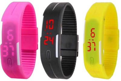 NS18 Silicone Led Magnet Band Combo of 3 Pink, Black And Yellow Digital Watch  - For Boys & Girls   Watches  (NS18)