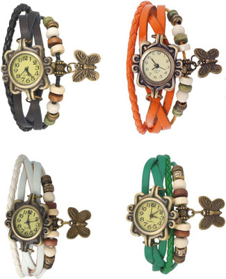 

Kissu Vintage Rakhi Combo of 4 Black, White, Orange And Green Watch - For Women