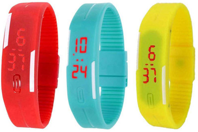 

NS18 Silicone Led Magnet Band Combo of 3 Red, Sky Blue And Yellow Watch - For Boys & Girls