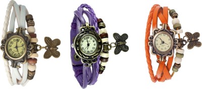 NS18 Vintage Butterfly Rakhi Watch Combo of 3 White, Purple And Orange Analog Watch  - For Women   Watches  (NS18)