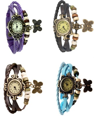 NS18 Vintage Butterfly Rakhi Combo of 4 Purple, Brown, Black And Sky Blue Analog Watch  - For Women   Watches  (NS18)
