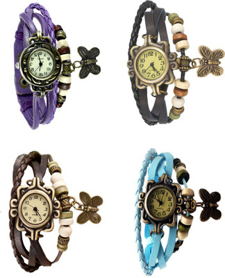 

Kissu Vintage Rakhi Combo of 4 Purple, Brown, Black And Sky Blue Watch - For Women