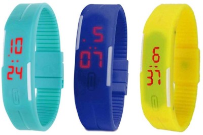 NS18 Silicone Led Magnet Band Combo of 3 Sky Blue, Blue And Yellow Digital Watch  - For Boys & Girls   Watches  (NS18)