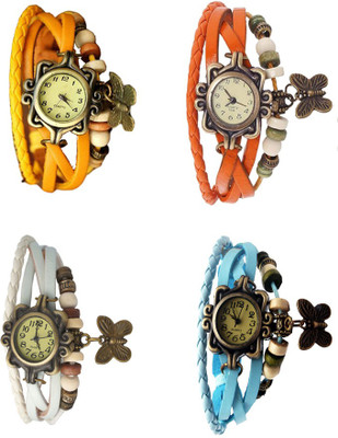 

Kissu Vintage Rakhi Combo of 4 Yellow, White, Orange And Sky Blue Watch - For Women