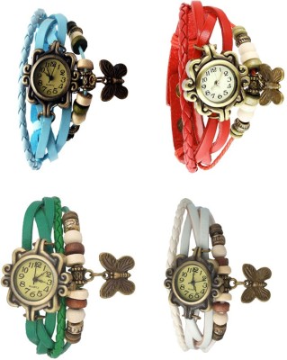 NS18 Vintage Butterfly Rakhi Combo of 4 Sky Blue, Green, Red And White Analog Watch  - For Women   Watches  (NS18)