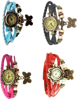 NS18 Vintage Butterfly Rakhi Combo of 4 Sky Blue, Pink, Black And Red Analog Watch  - For Women   Watches  (NS18)