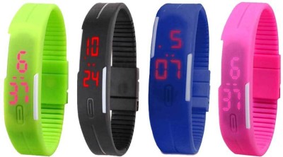 NS18 Silicone Led Magnet Band Combo of 4 Green, Black, Blue And Pink Digital Watch  - For Boys & Girls   Watches  (NS18)