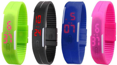 NS18 Silicone Led Magnet Band Combo of 4 Green, Black, Blue And Pink Digital Watch  - For Boys & Girls   Watches  (NS18)