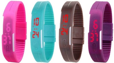 NS18 Silicone Led Magnet Band Watch Combo of 4 Pink, Sky Blue, Brown And Purple Digital Watch  - For Couple   Watches  (NS18)