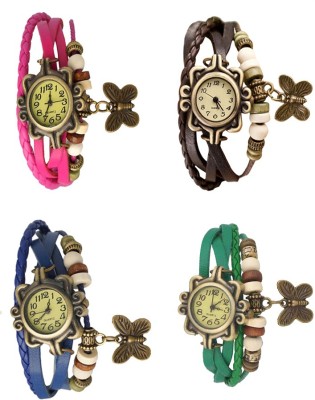 NS18 Vintage Butterfly Rakhi Combo of 4 Pink, Blue, Brown And Green Analog Watch  - For Women   Watches  (NS18)